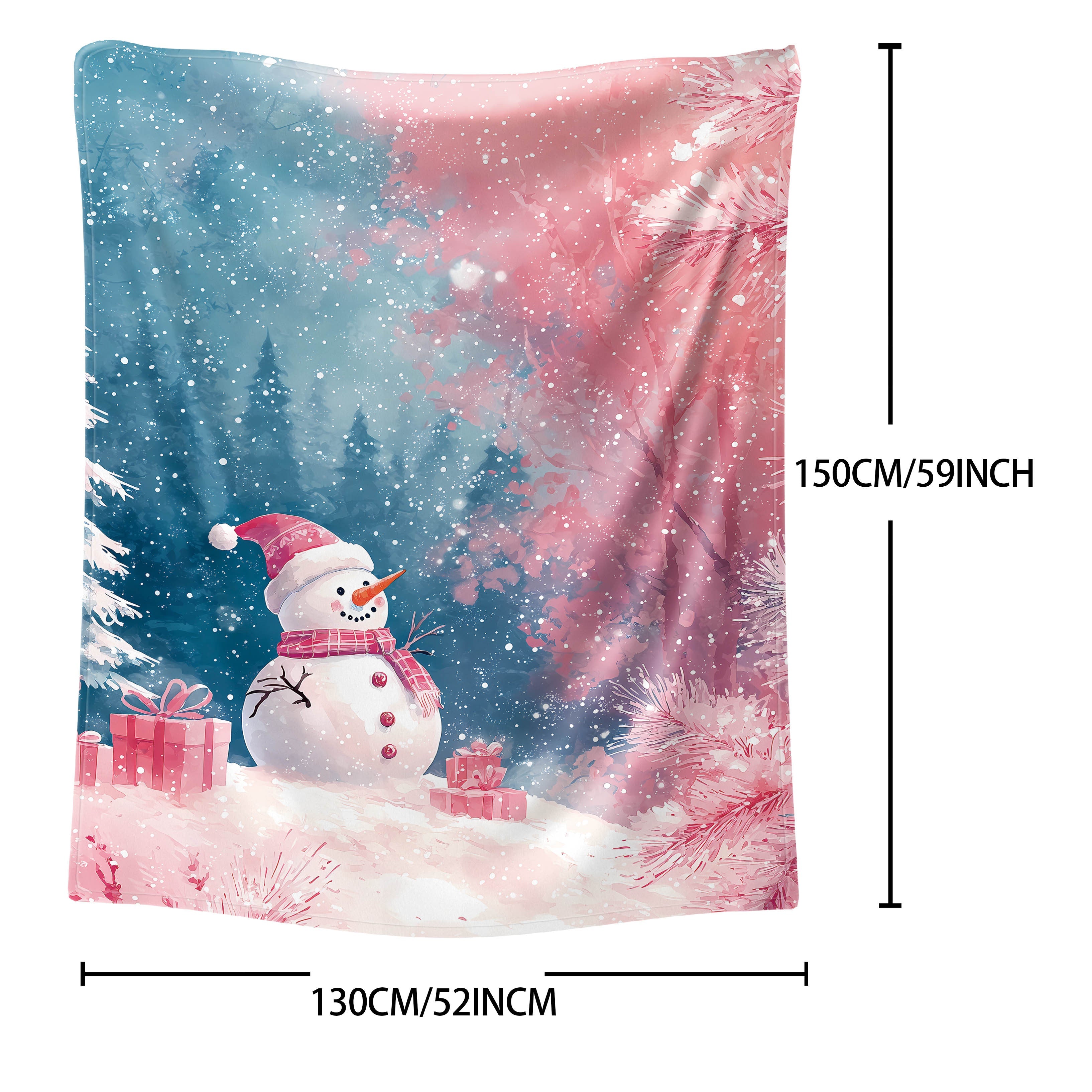 Christmas Throw Blanket with Snowmen Presents and Trees Soft Polyester Flannel for Bed Sofa and Home