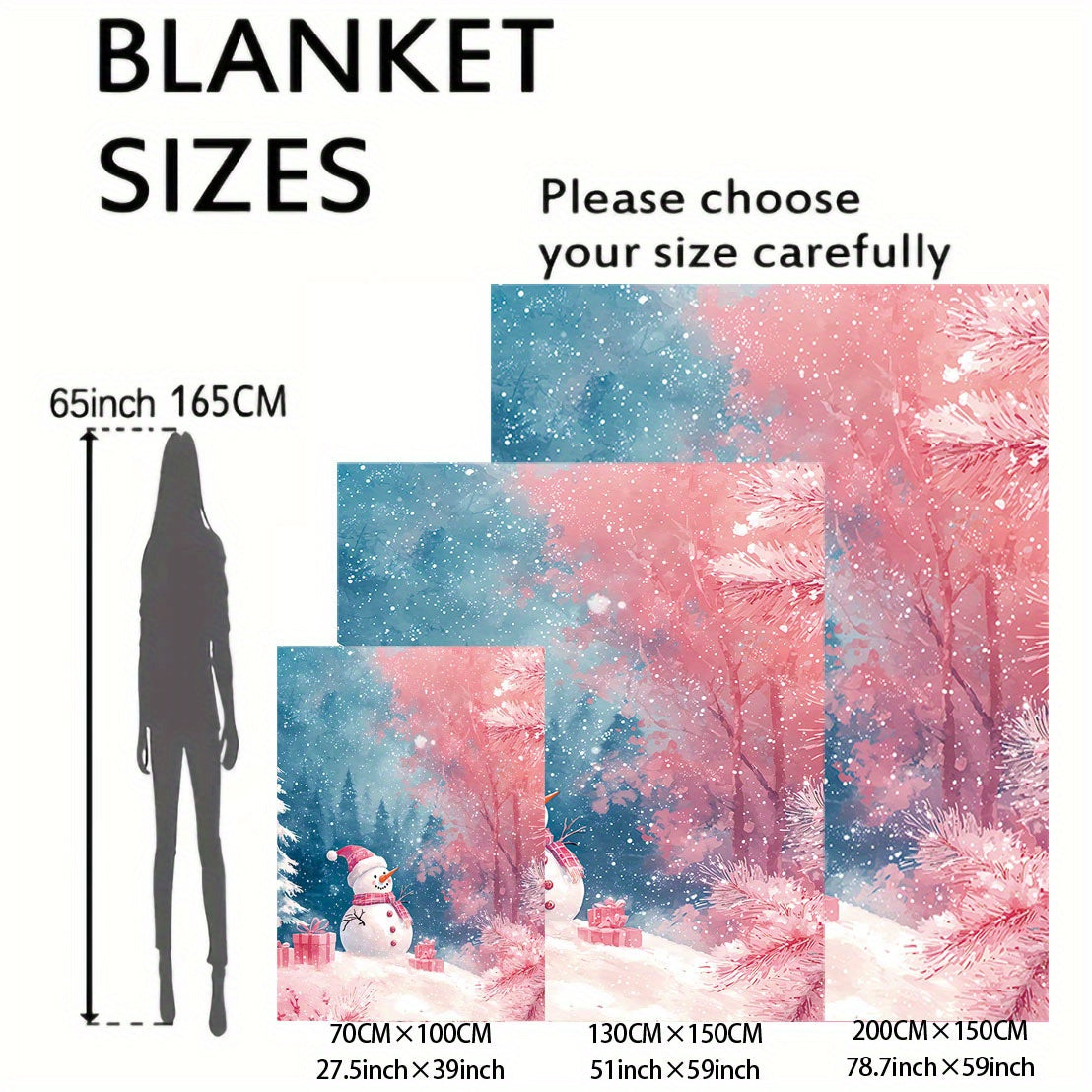 Christmas Throw Blanket with Snowmen Presents and Trees Soft Polyester Flannel for Bed Sofa and Home