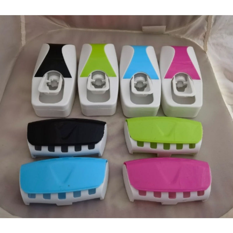 Wall-Mounted Toothpaste Dispenser and Toothbrush Holder Set White Black Plastic Bathroom Organizer