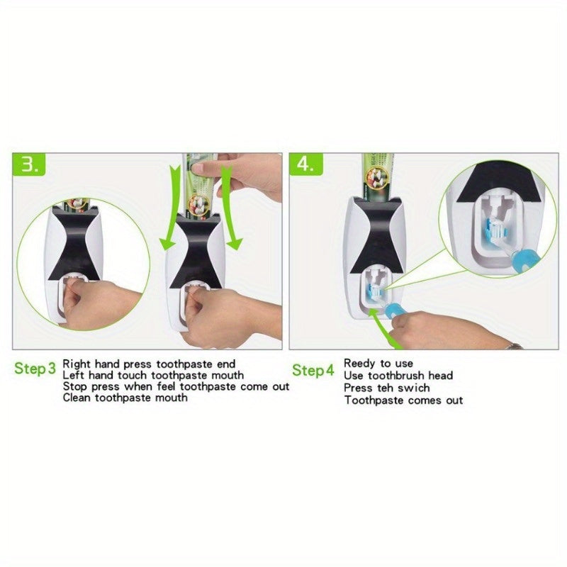 Wall-Mounted Toothpaste Dispenser and Toothbrush Holder Set White Black Plastic Bathroom Organizer