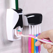 Wall-Mounted Toothpaste Dispenser and Toothbrush Holder Set White Black Plastic Bathroom Organizer
