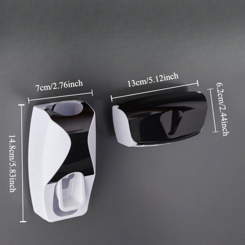 Wall-Mounted Toothpaste Dispenser and Toothbrush Holder Set White Black Plastic Bathroom Organizer