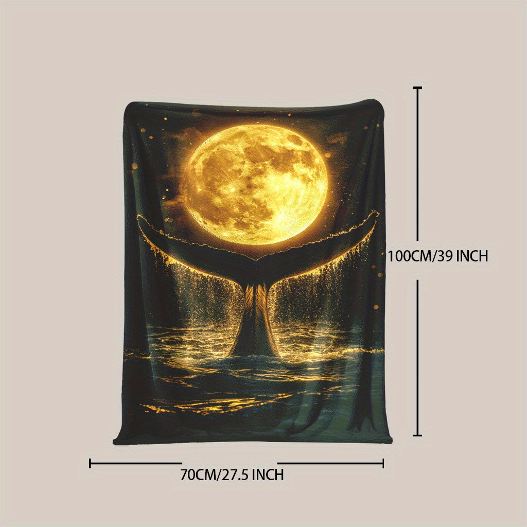 Flannel Digital Print Whale Tail Moon Throw Blanket Polyester All-Purpose Comfort