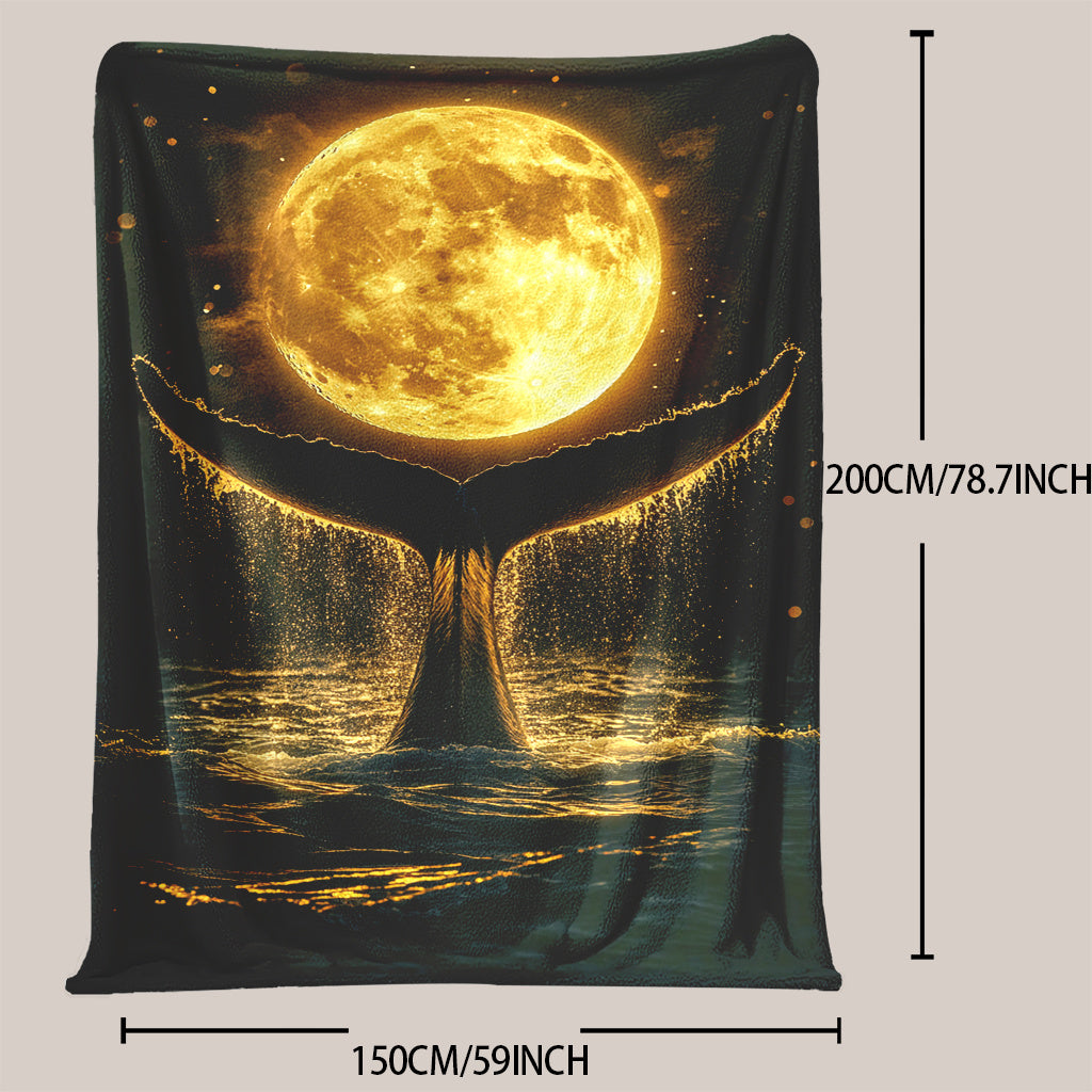 Flannel Digital Print Whale Tail Moon Throw Blanket Polyester All-Purpose Comfort