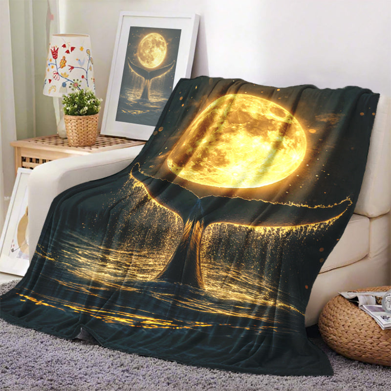 Flannel Digital Print Whale Tail Moon Throw Blanket Polyester All-Purpose Comfort