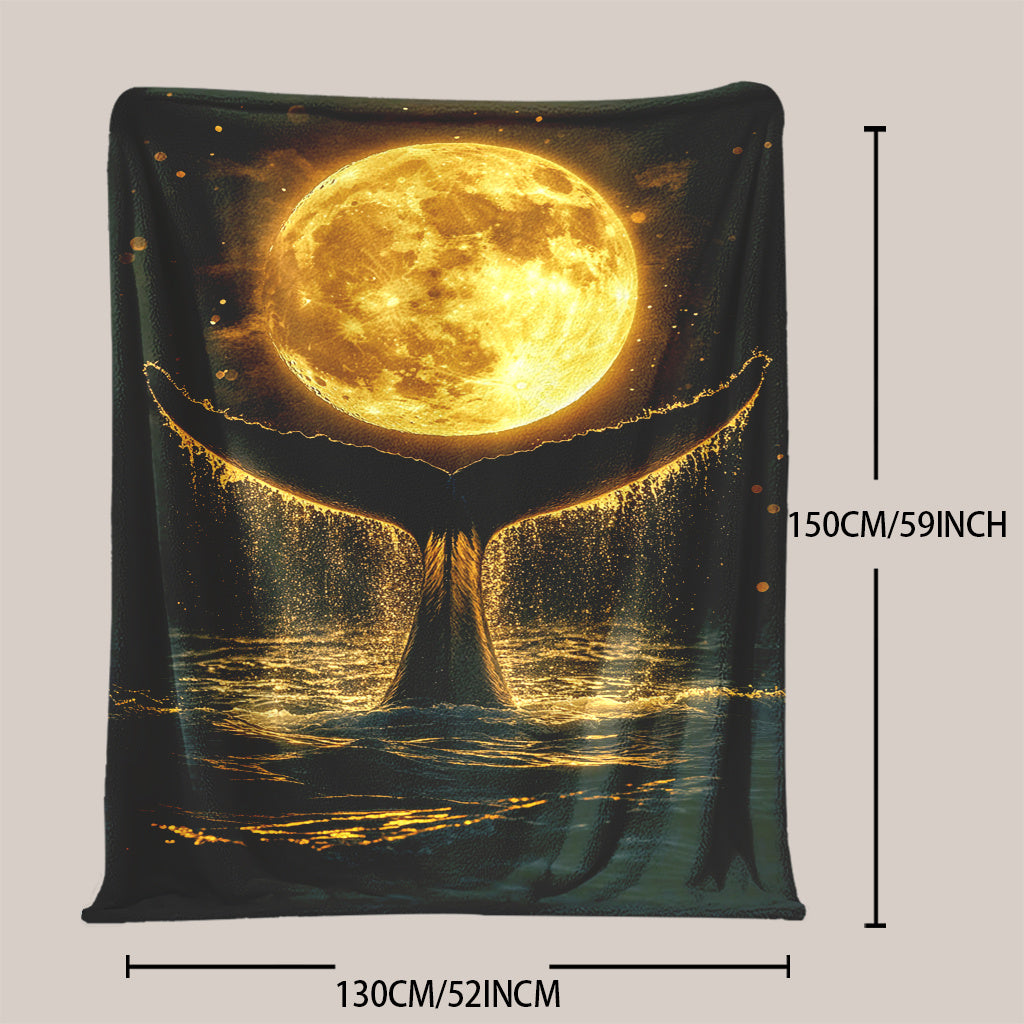 Flannel Digital Print Whale Tail Moon Throw Blanket Polyester All-Purpose Comfort