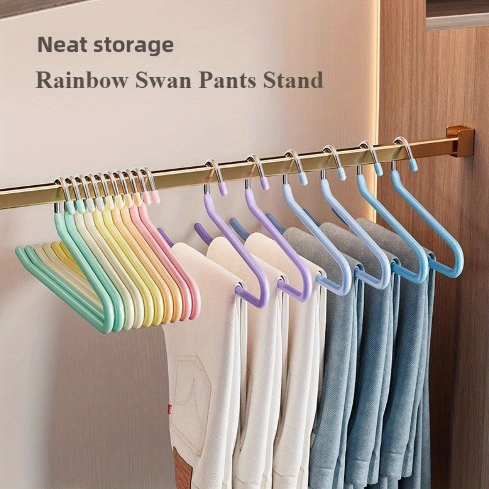 Set of 10 Rainbow Swan Clothes Hangers Non-Slip Space-Saving Stainless Steel