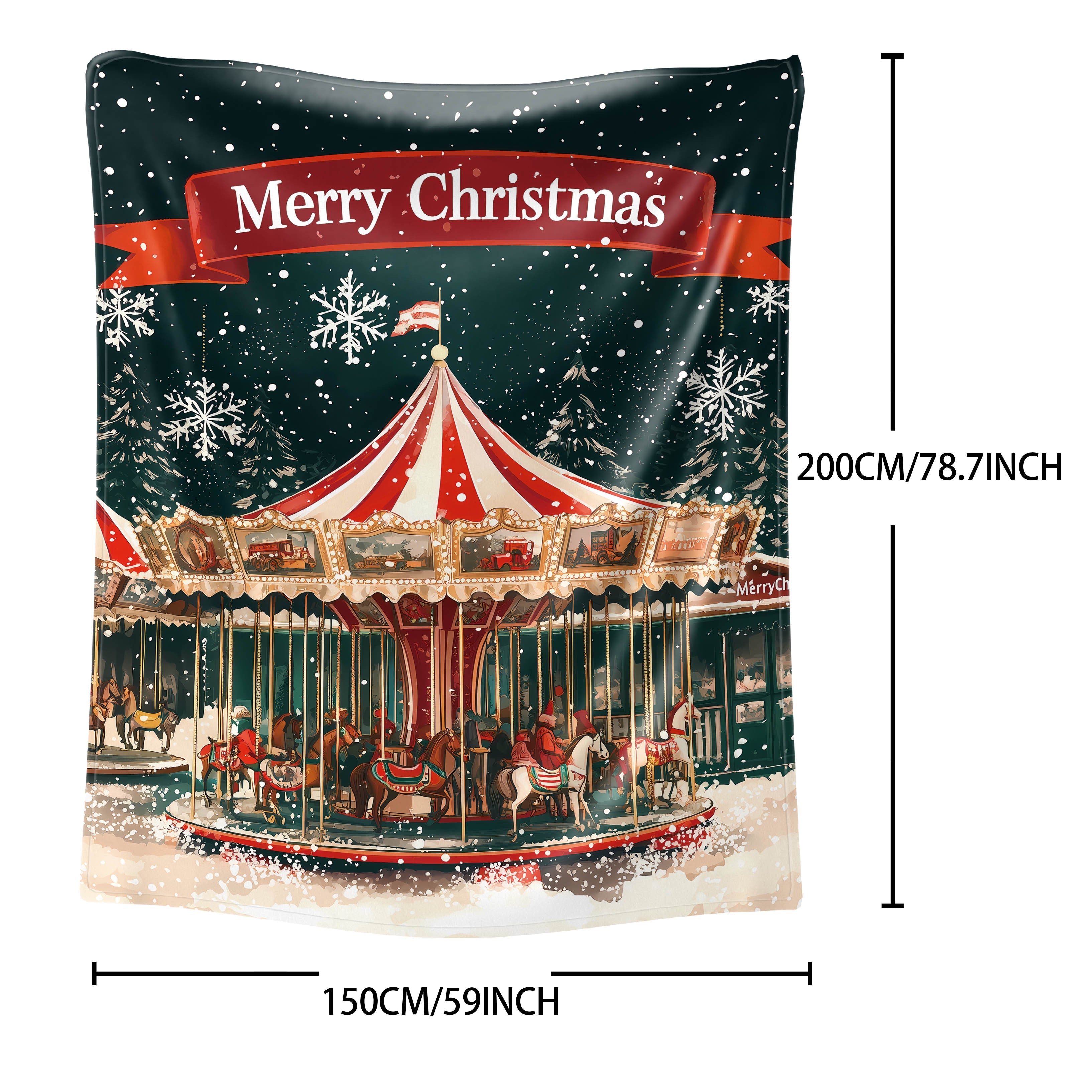 Merry Christmas Flannel Throw Blanket Polyester Knit Digital Print Light Cozy Sofa Bed Cover