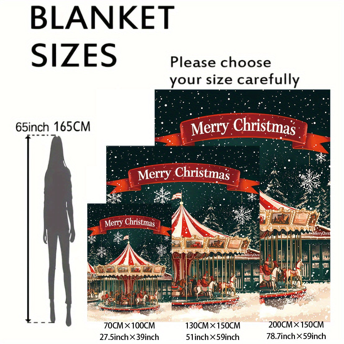 Merry Christmas Flannel Throw Blanket Polyester Knit Digital Print Light Cozy Sofa Bed Cover