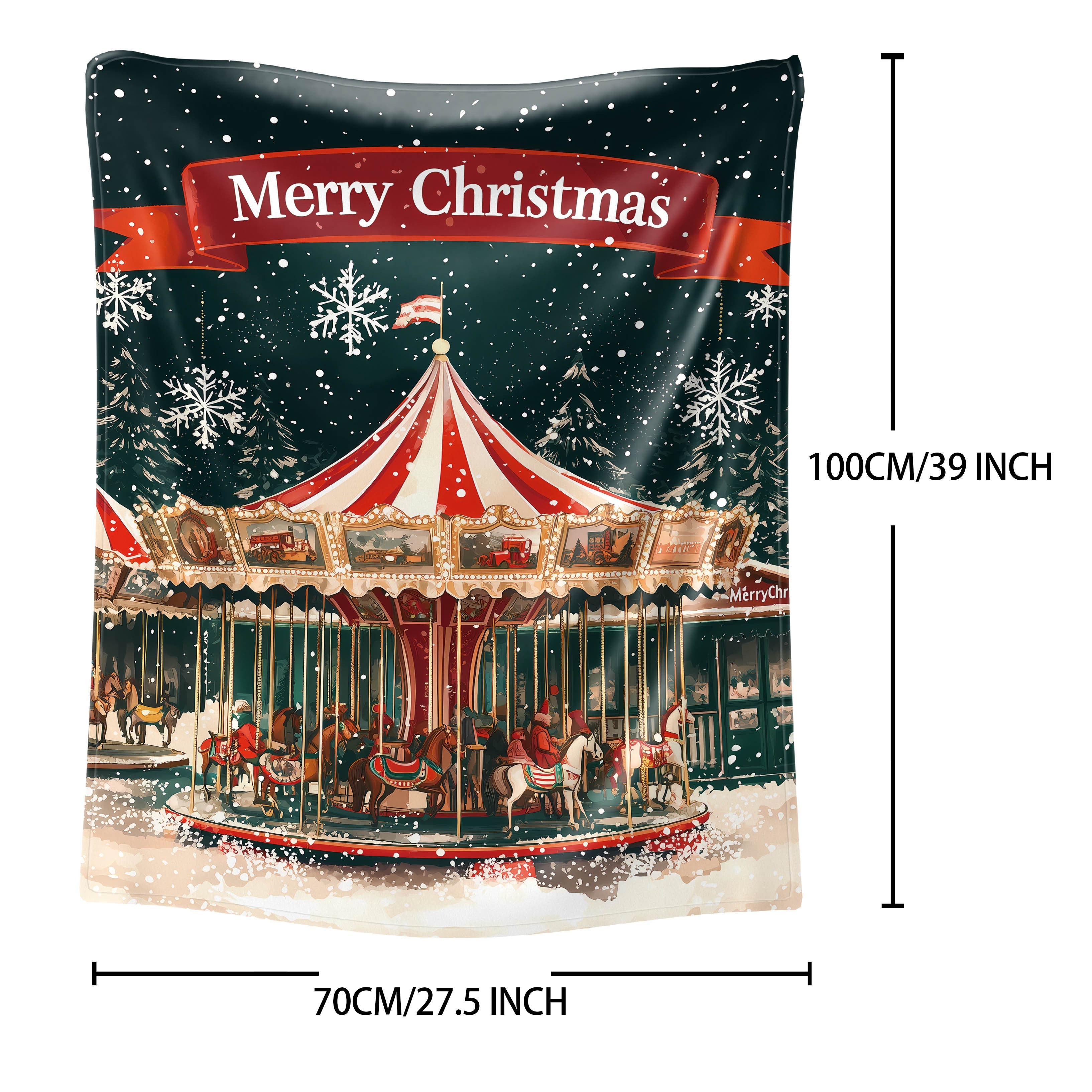 Merry Christmas Flannel Throw Blanket Polyester Knit Digital Print Light Cozy Sofa Bed Cover
