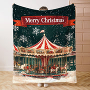 Merry Christmas Flannel Throw Blanket Polyester Knit Digital Print Light Cozy Sofa Bed Cover
