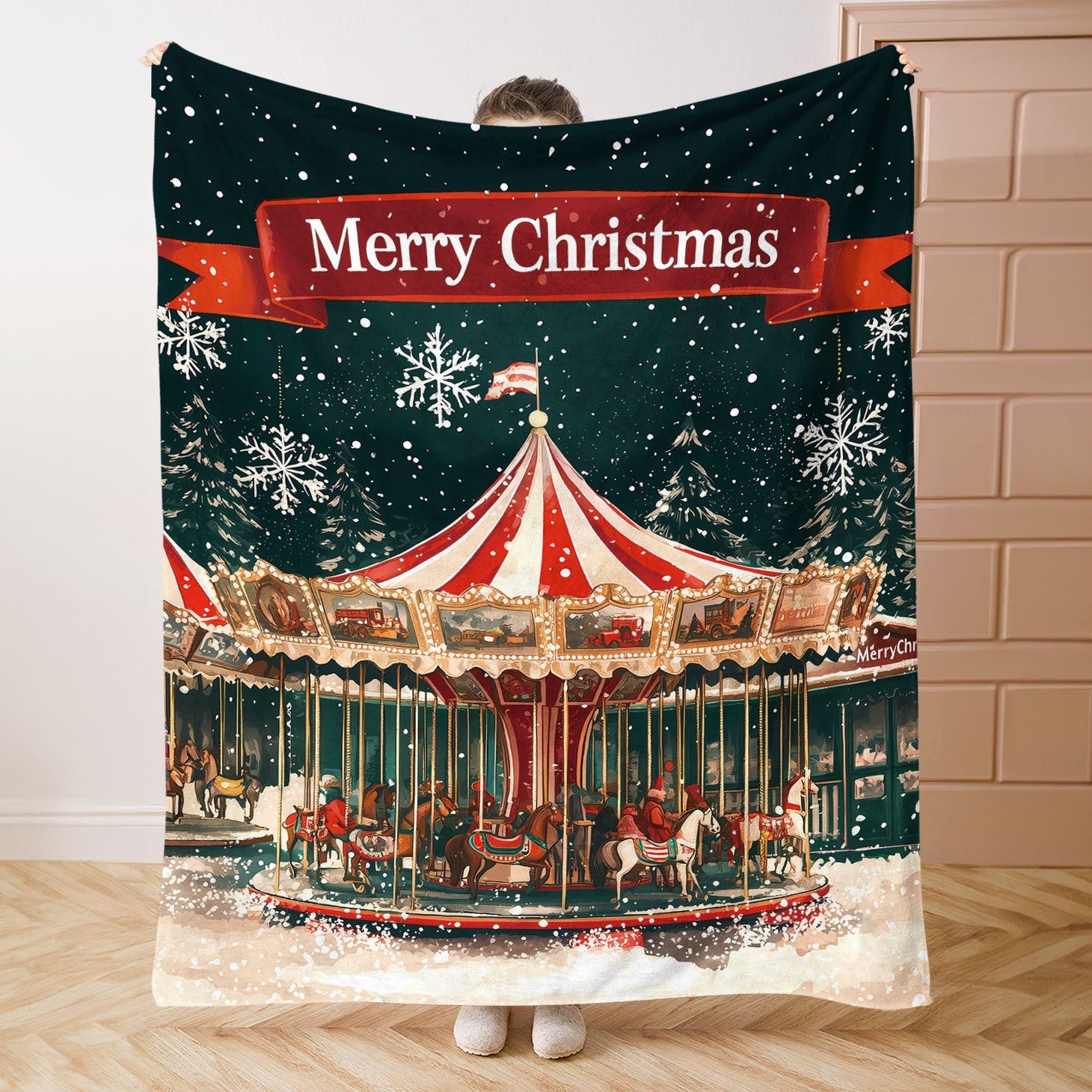 Merry Christmas Flannel Throw Blanket Polyester Knit Digital Print Light Cozy Sofa Bed Cover