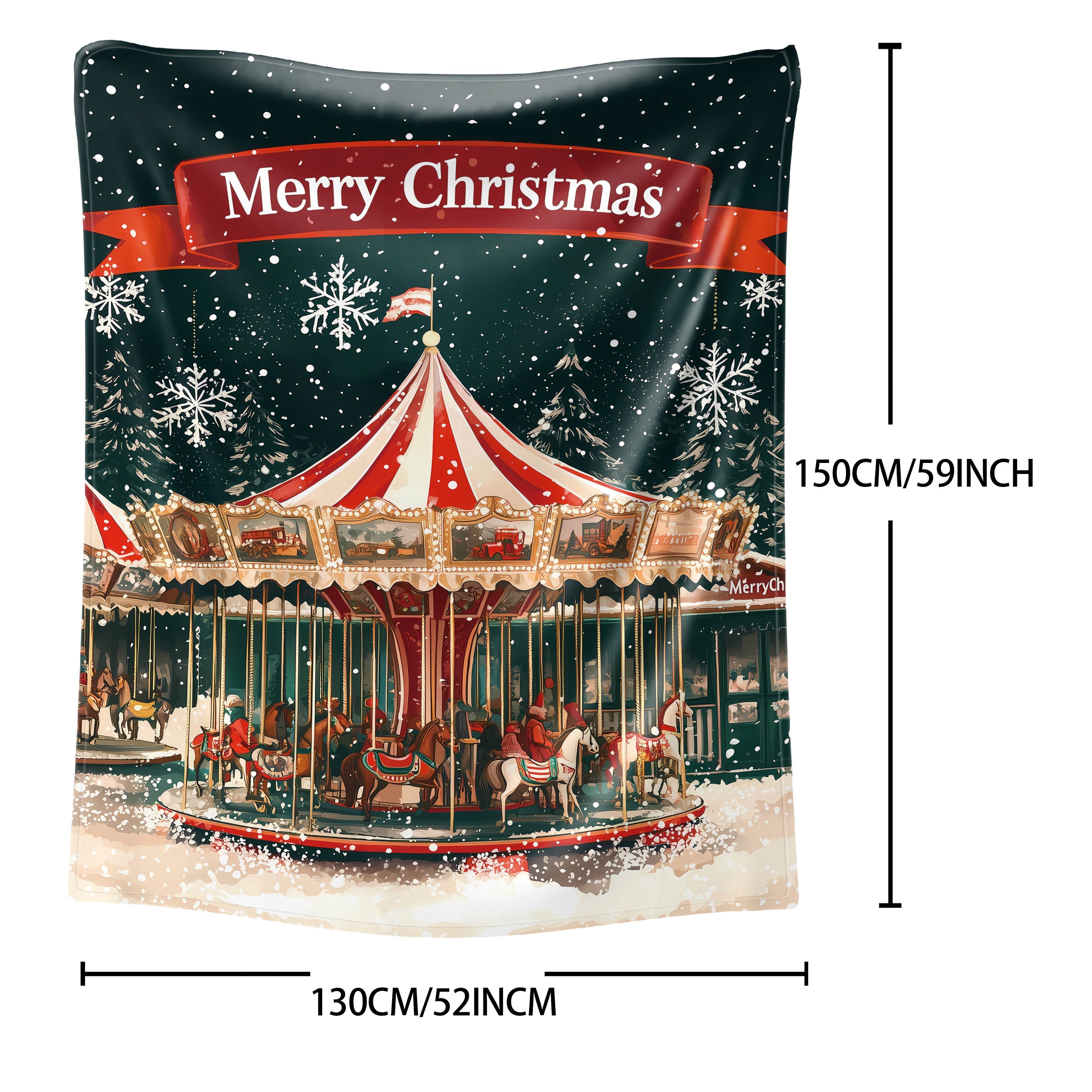Merry Christmas Flannel Throw Blanket Polyester Knit Digital Print Light Cozy Sofa Bed Cover