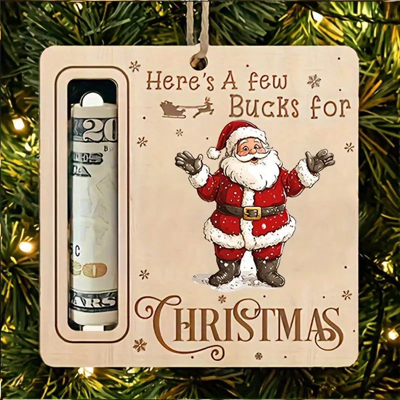 Деревянная елочная игрушка Санта-Клаус с держателем для денег, аксессуар для рождественской елки, не требует питания, идеально подходит для праздничного декора.