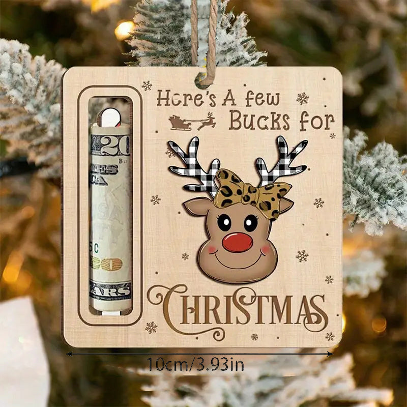 Деревянная елочная игрушка Санта-Клаус с держателем для денег, аксессуар для рождественской елки, не требует питания, идеально подходит для праздничного декора.