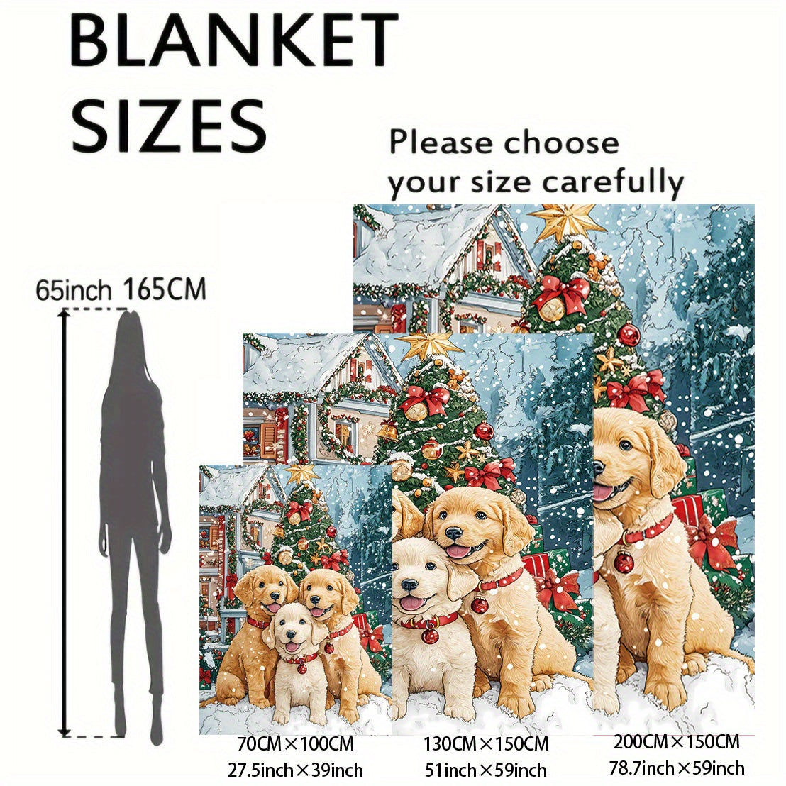 Christmas Puppy Flannel Throw Blanket Soft Polyester Knit All-Season Cozy Bed Sofa Bed Decor