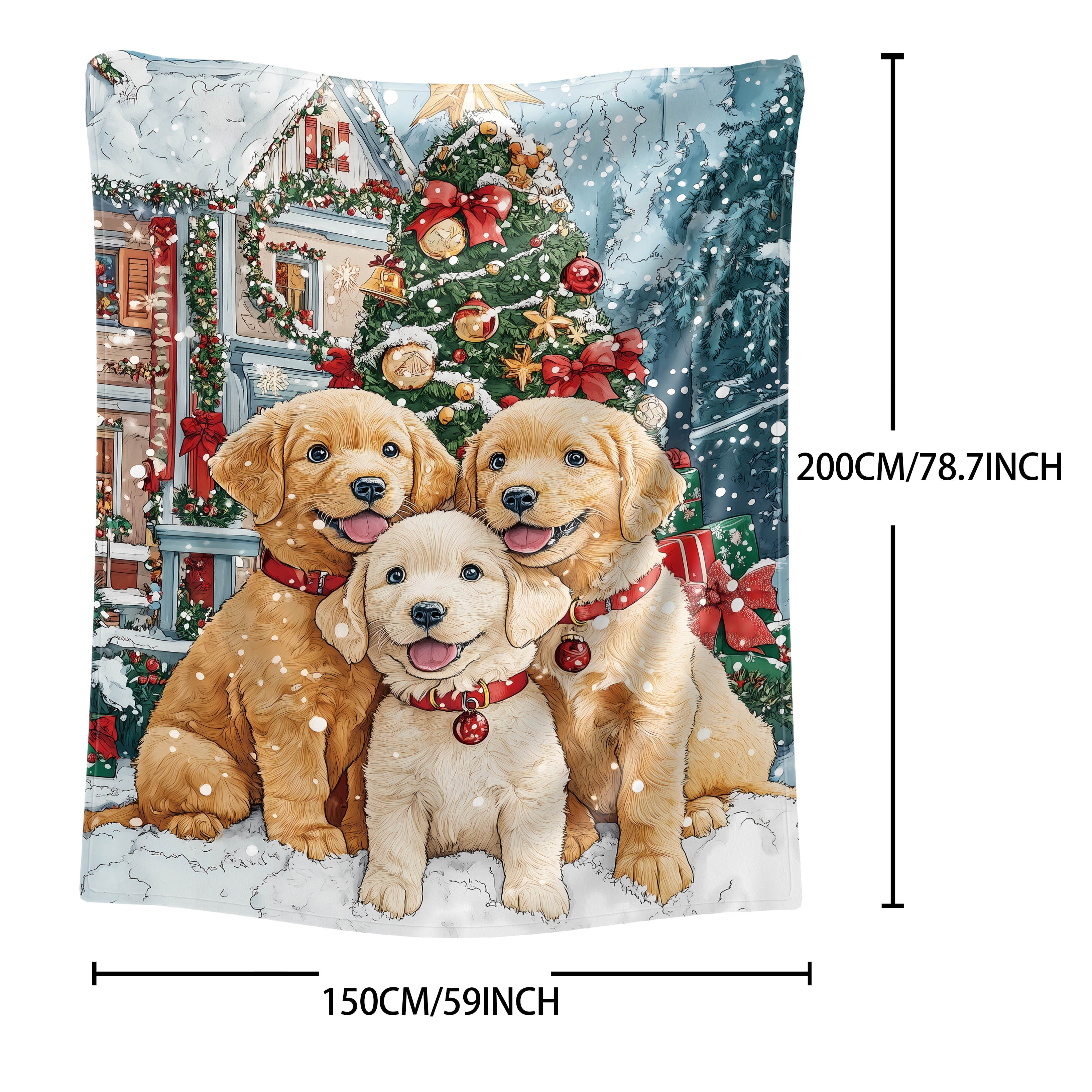 Christmas Puppy Flannel Throw Blanket Soft Polyester Knit All-Season Cozy Bed Sofa Bed Decor