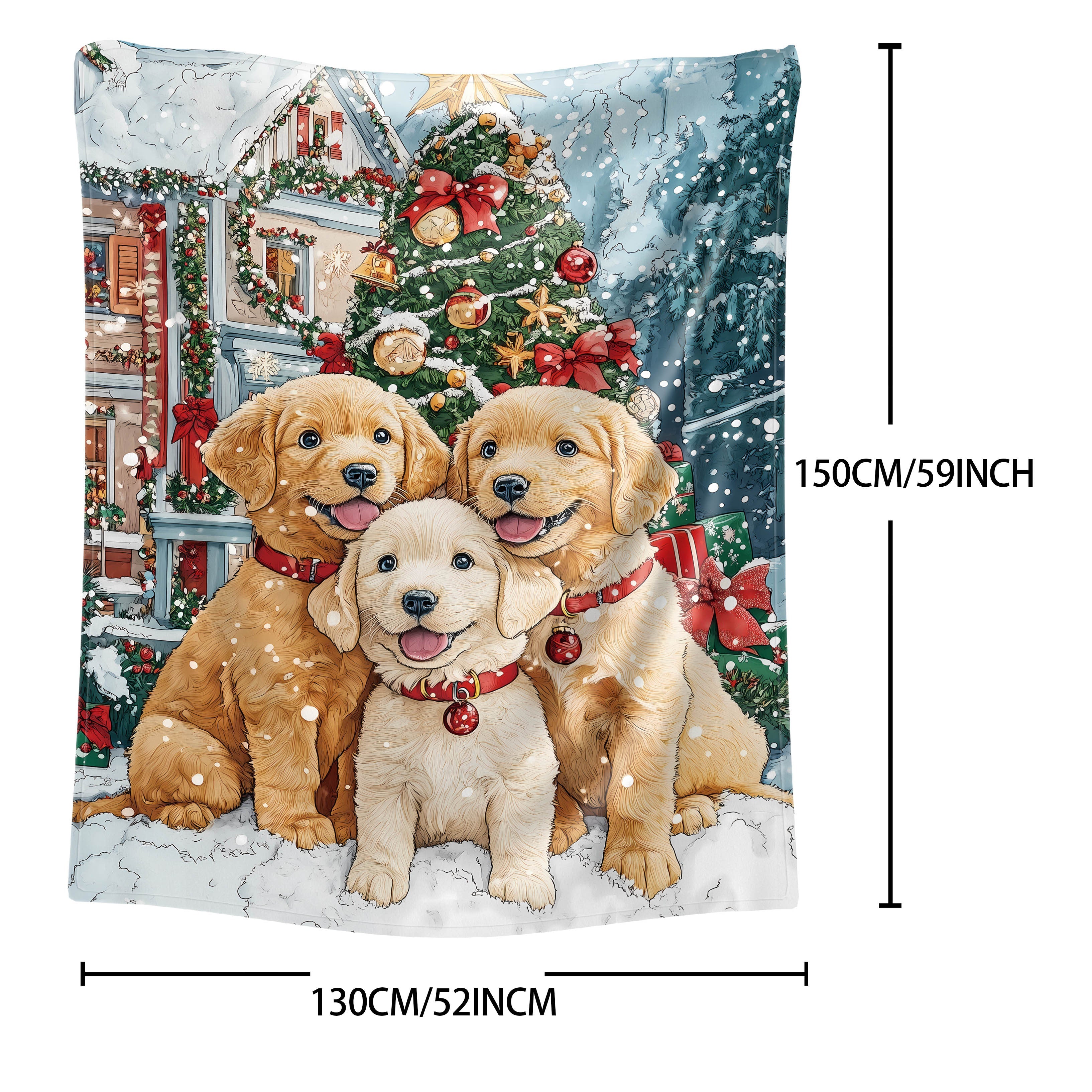 Christmas Puppy Flannel Throw Blanket Soft Polyester Knit All-Season Cozy Bed Sofa Bed Decor
