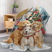 Christmas Puppy Flannel Throw Blanket Soft Polyester Knit All-Season Cozy Bed Sofa Bed Decor