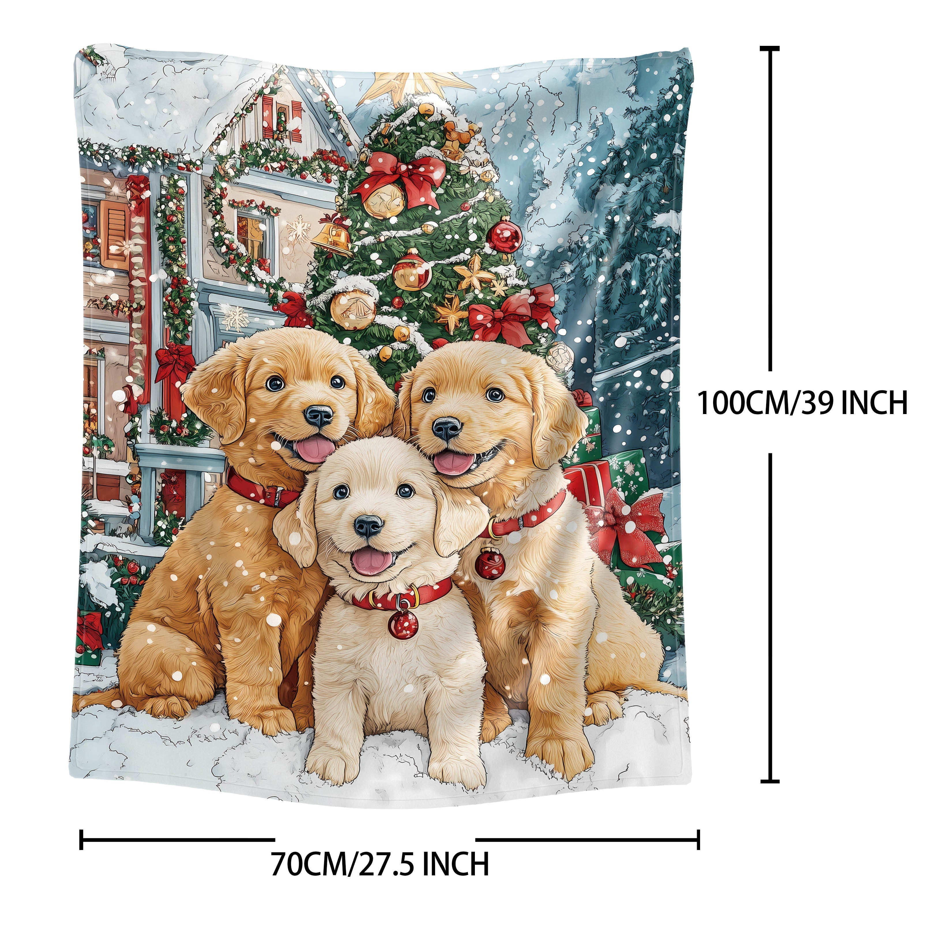 Christmas Puppy Flannel Throw Blanket Soft Polyester Knit All-Season Cozy Bed Sofa Bed Decor
