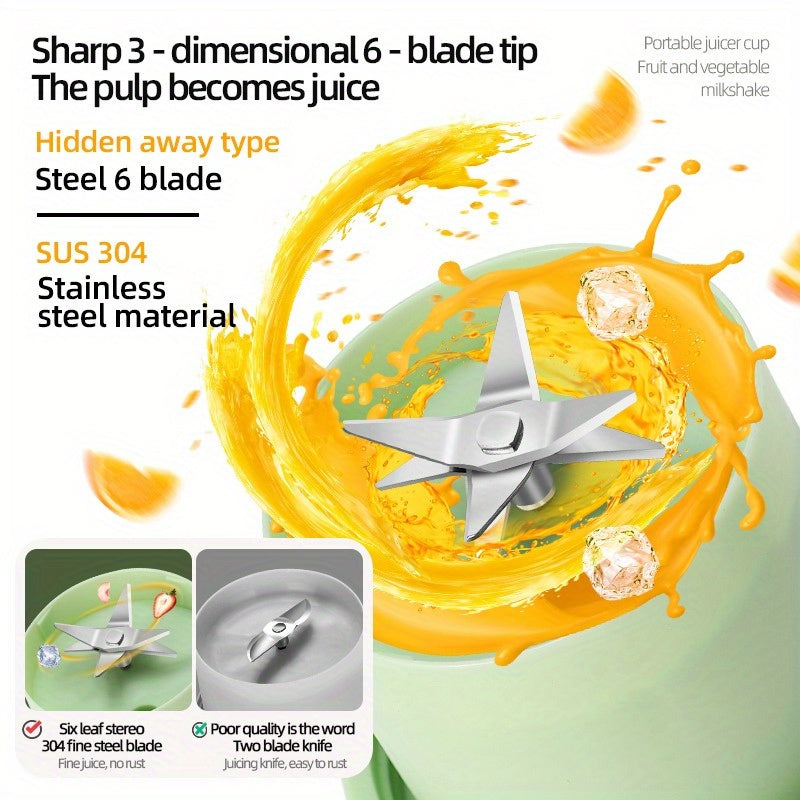 Compact USB Rechargeable Blender 6-Blade Mixer 350ml High-Speed for Smoothies