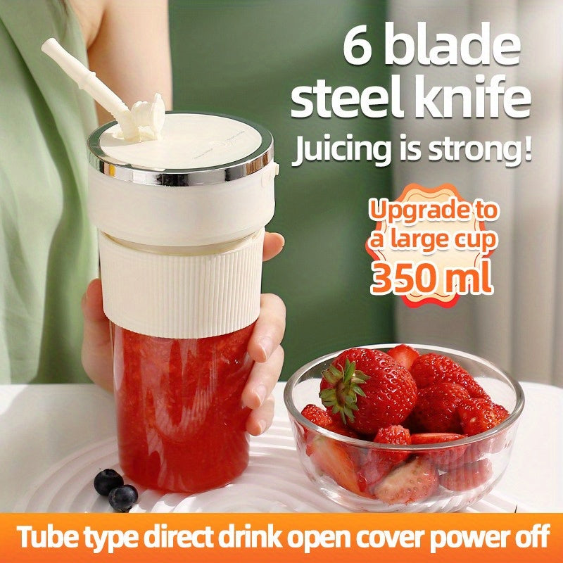 Compact USB Rechargeable Blender 6-Blade Mixer 350ml High-Speed for Smoothies