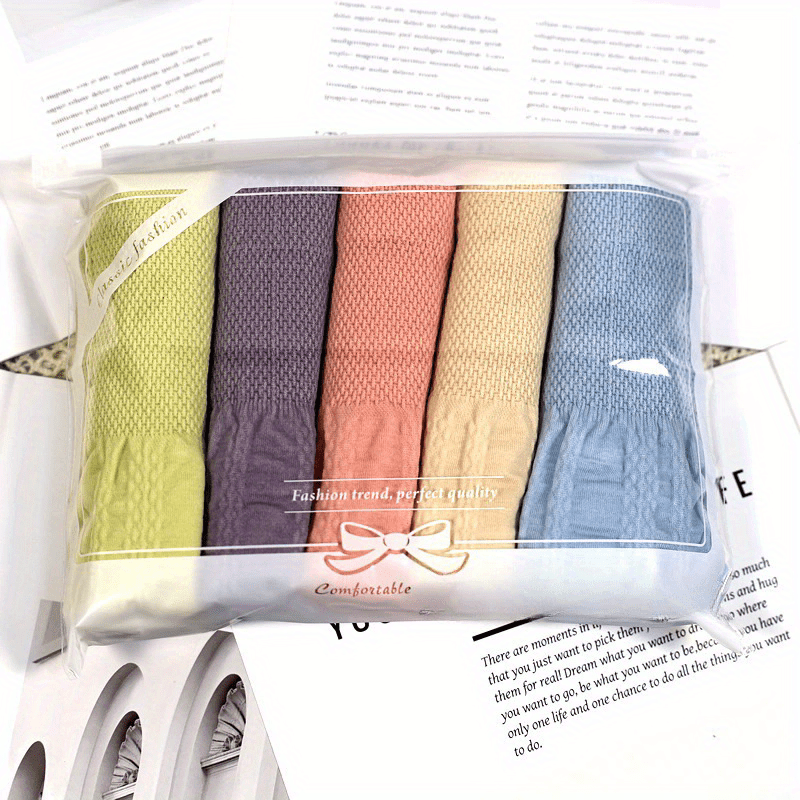 Besh dona aralash rangli yuqori beldagi ayollar ichki kiyimlari, tikuvsiz, yuqori elastiklikka ega va belni shakllantirish va toraytirish uchun eukalipt qismi bilan.