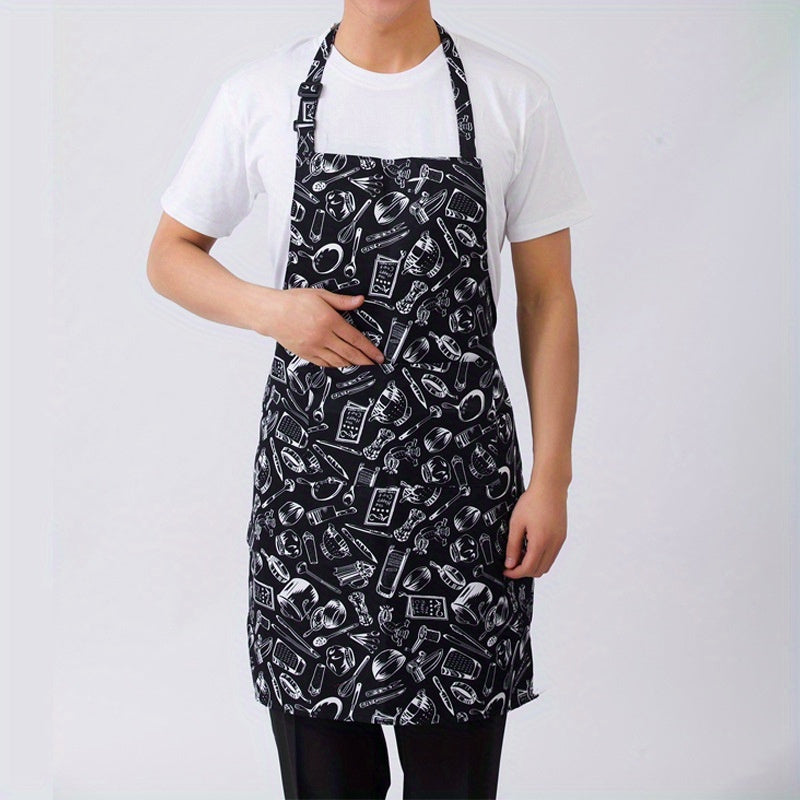 Stylish Half-Length Adult Apron with Adjustable Straps and Pockets for Cooking and Outdoor Activities