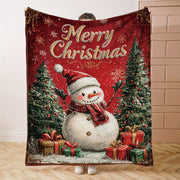 Christmas Snowman Flannel Throw Blanket All-Season Soft Polyester Knit for Bed Sofa or Camping