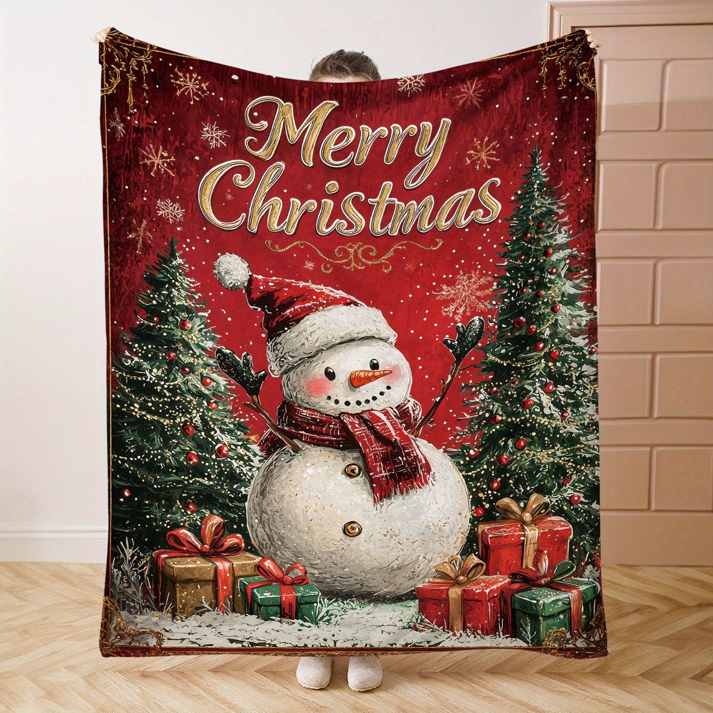 Christmas Snowman Flannel Throw Blanket All-Season Soft Polyester Knit for Bed Sofa or Camping