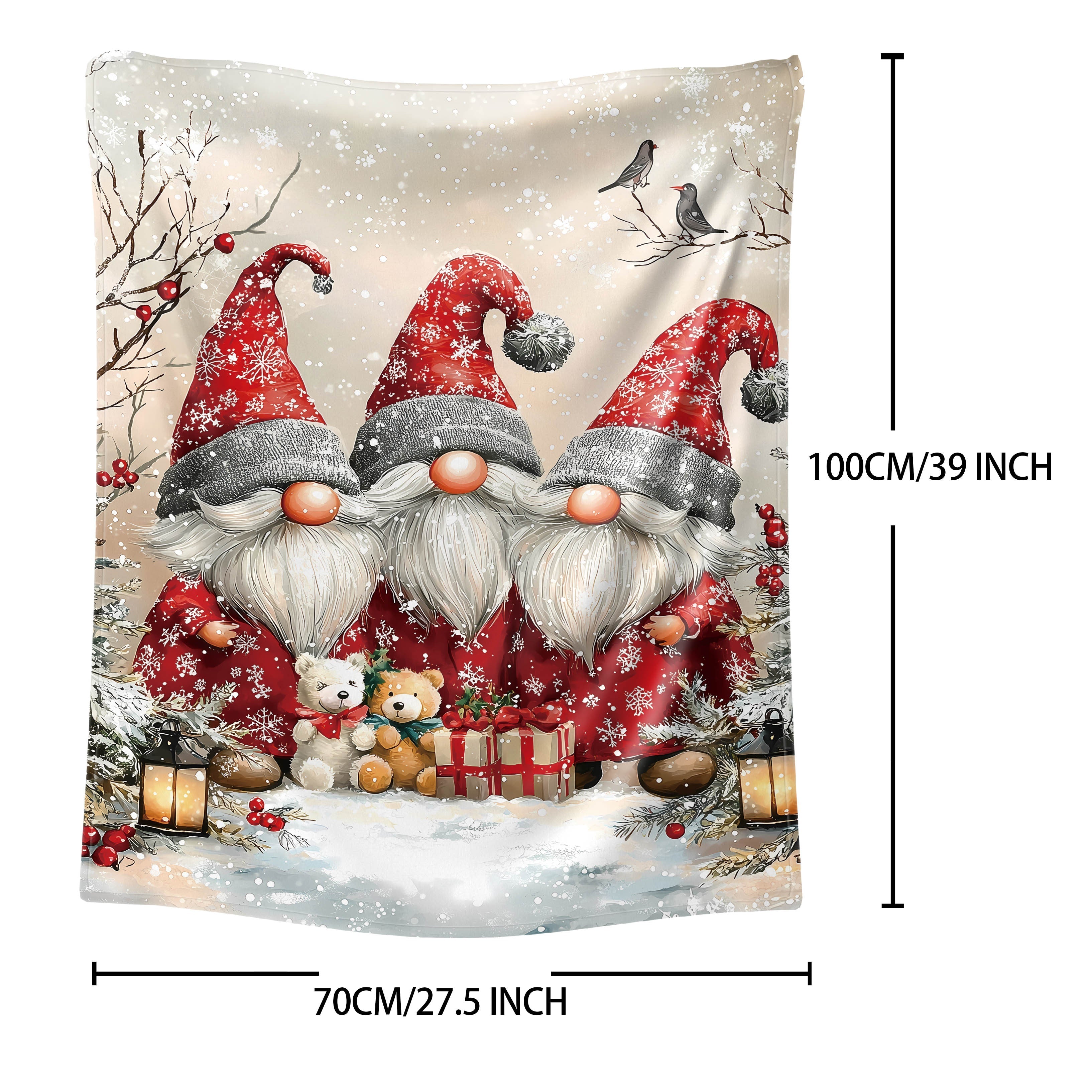 Flannel Throw Blanket with Festive Dwarf Print Polyester Knit All-Season Bed Sofa Office Camping