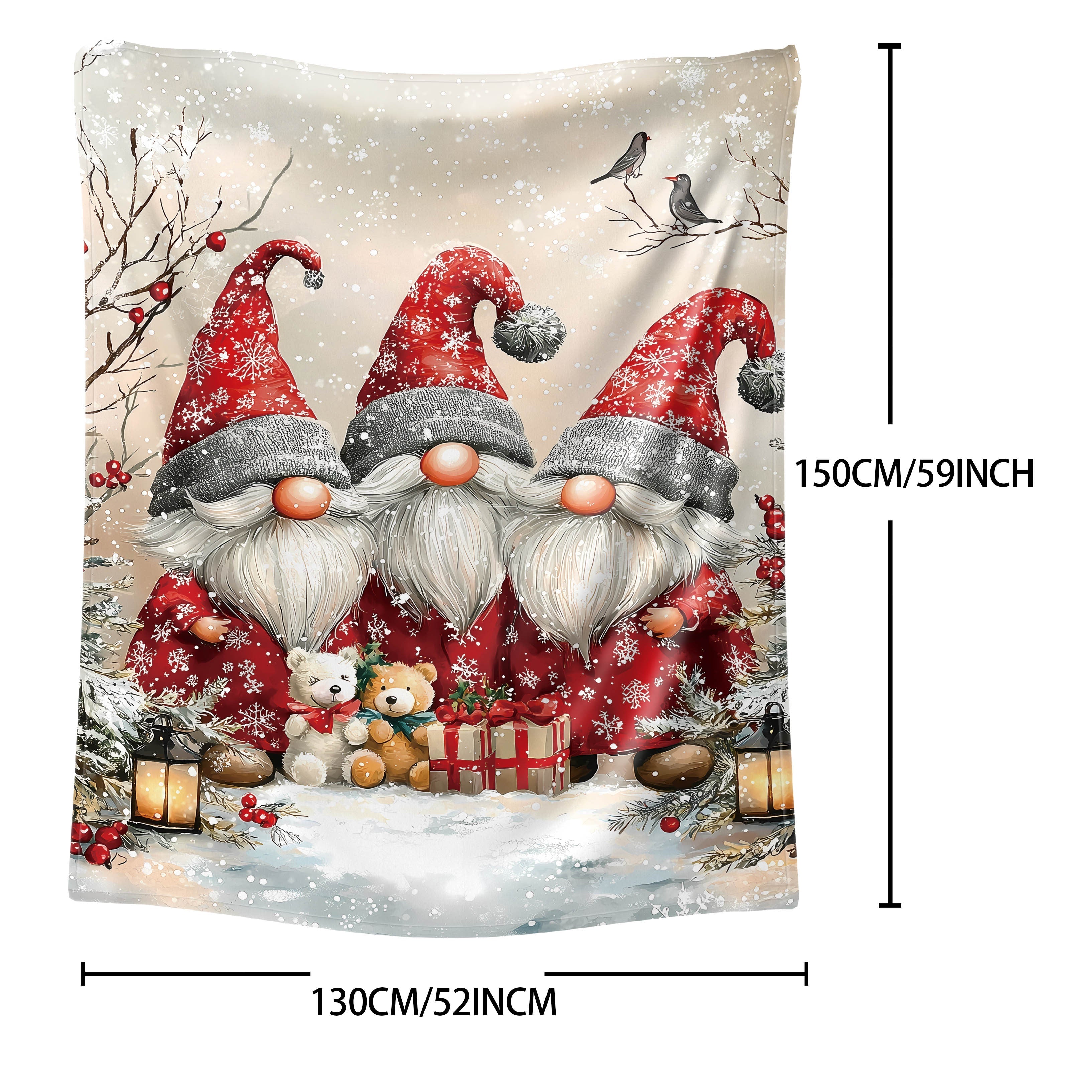 Flannel Throw Blanket with Festive Dwarf Print Polyester Knit All-Season Bed Sofa Office Camping