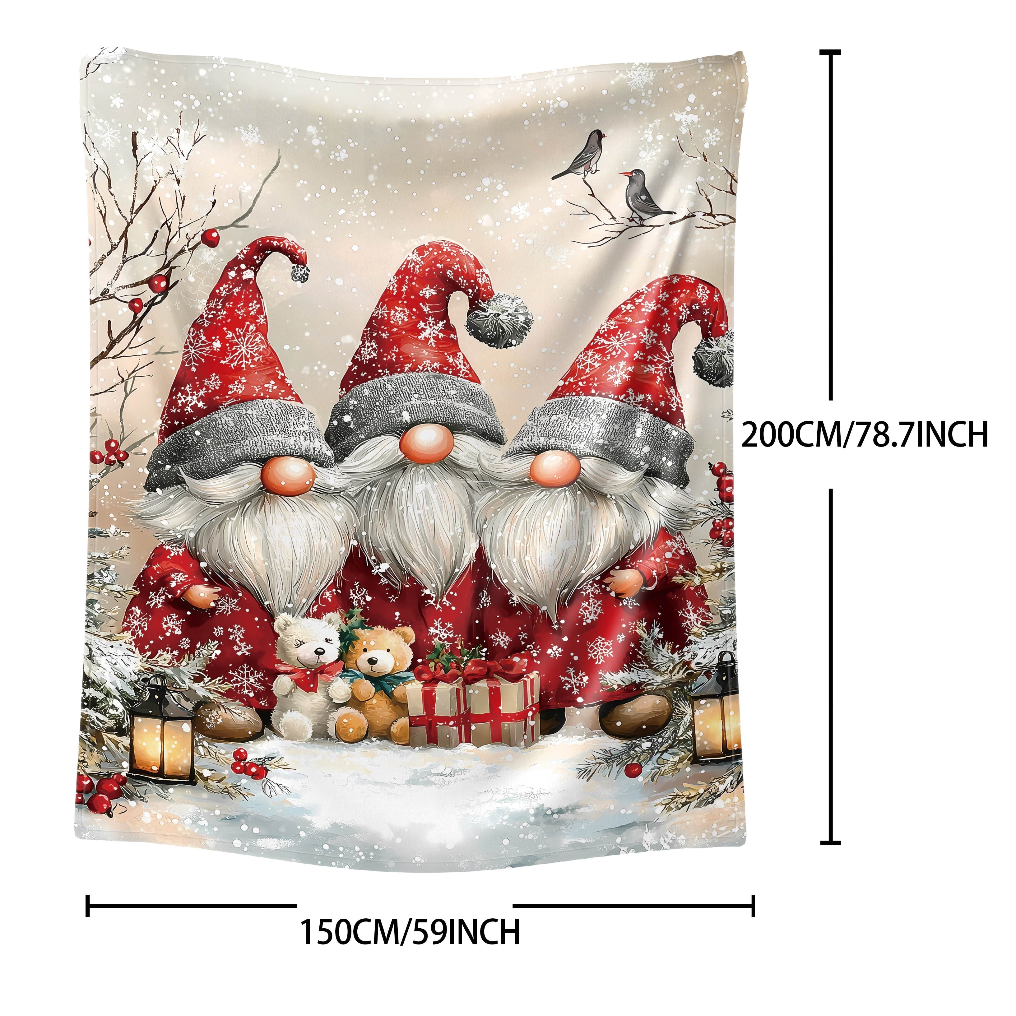 Flannel Throw Blanket with Festive Dwarf Print Polyester Knit All-Season Bed Sofa Office Camping