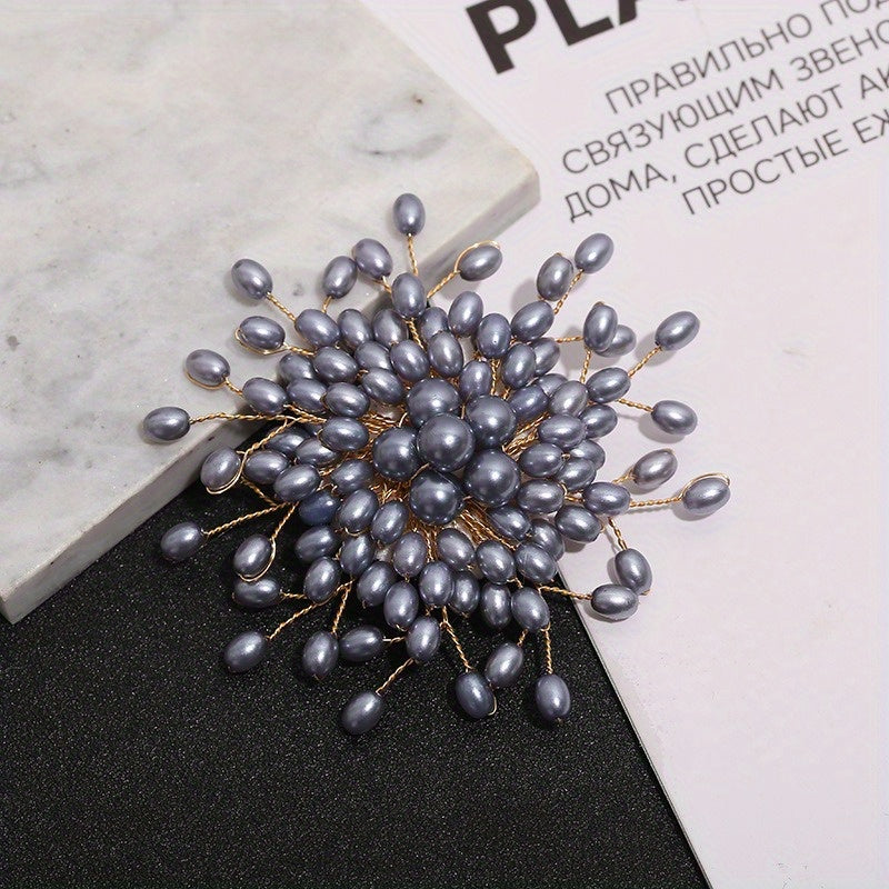 Handmade Snowflake Brooch Pin with Resin Pearls Unisex Christmas Clothing Accessory