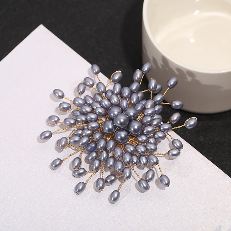 Handmade Snowflake Brooch Pin with Resin Pearls Unisex Christmas Clothing Accessory