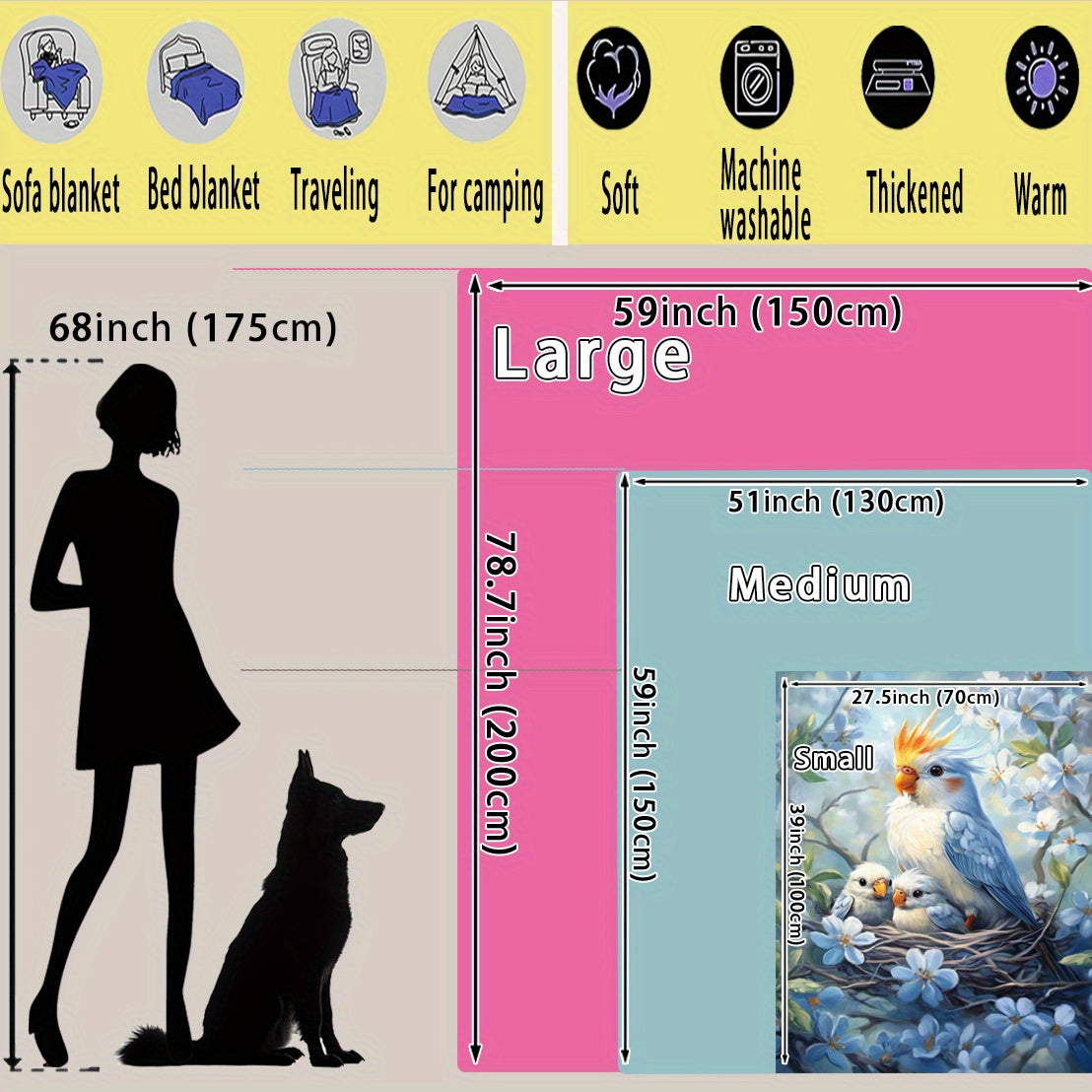 Baby and Parrot Print Knitted Polyester Fleece Blanket Soft Warm for All Seasons