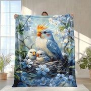Baby and Parrot Print Knitted Polyester Fleece Blanket Soft Warm for All Seasons