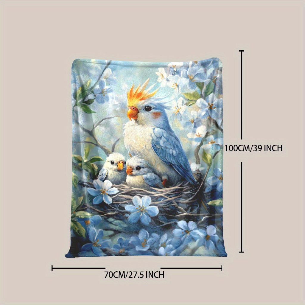 Baby and Parrot Print Knitted Polyester Fleece Blanket Soft Warm for All Seasons