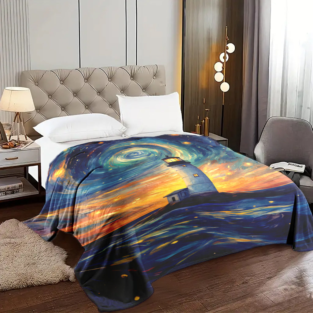 Starry Sky Print Throw Blanket Soft Warm Knitted Polyester for All Seasons