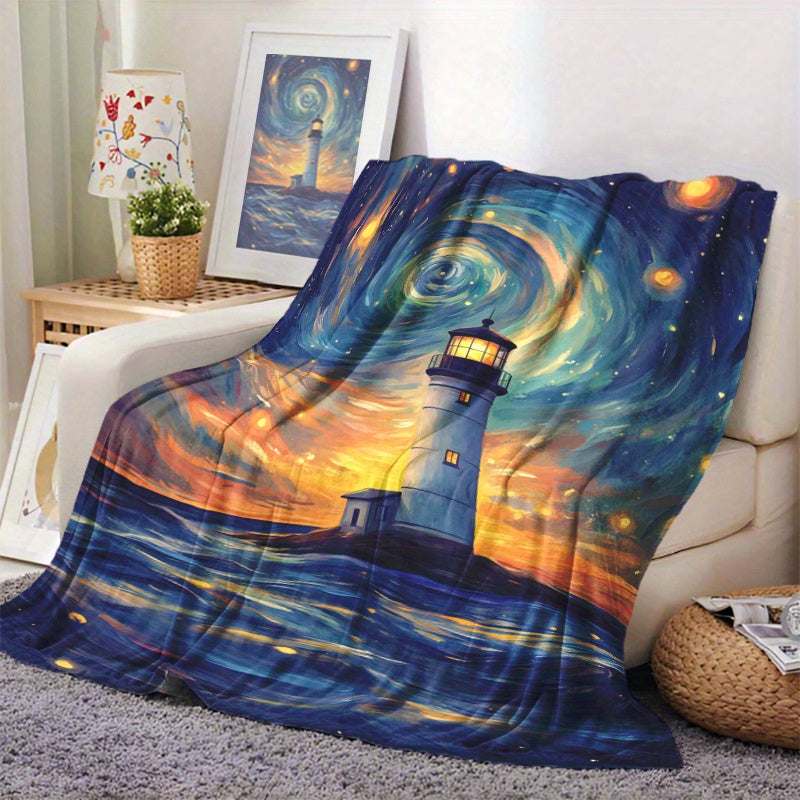 Starry Sky Print Throw Blanket Soft Warm Knitted Polyester for All Seasons