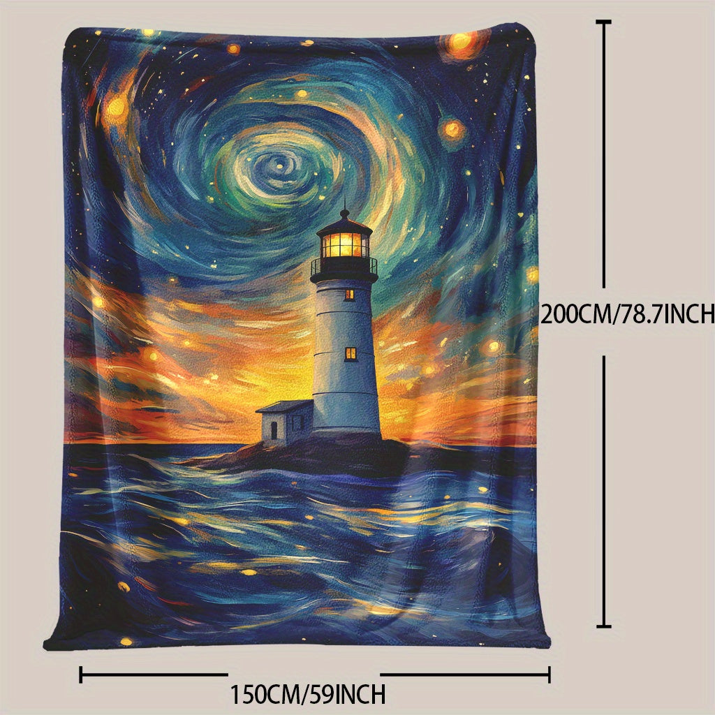 Starry Sky Print Throw Blanket Soft Warm Knitted Polyester for All Seasons