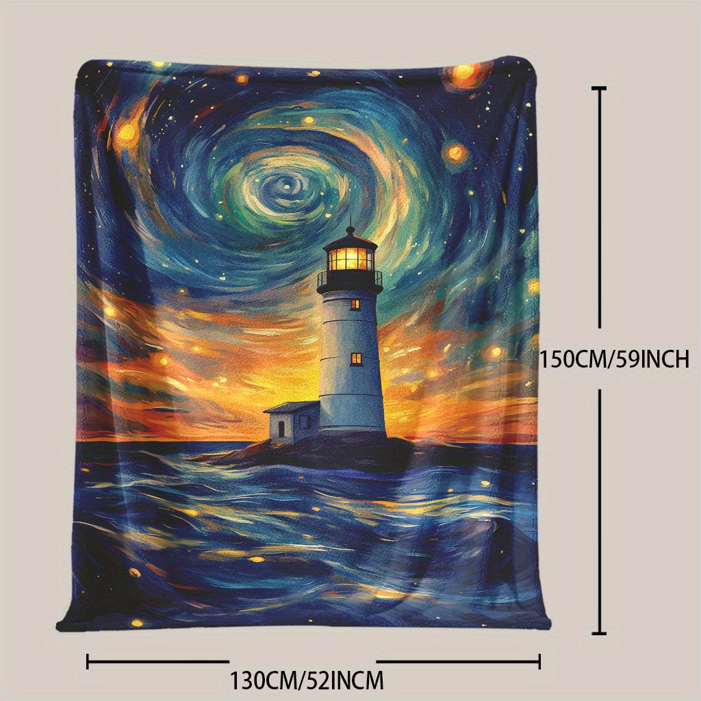 Starry Sky Print Throw Blanket Soft Warm Knitted Polyester for All Seasons