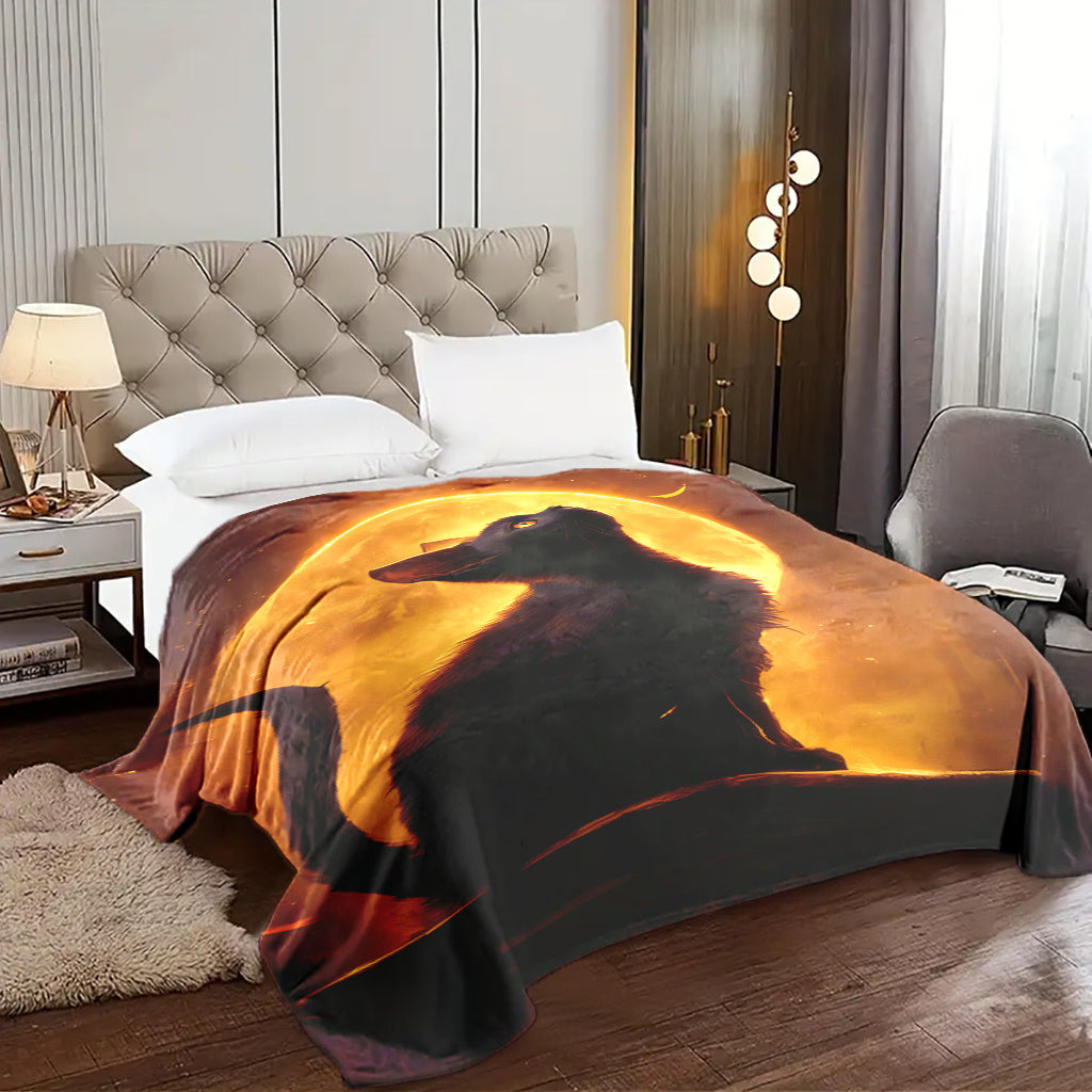 Manta de felpa con estampado de gato negro y luna llena, estilo glam, para todas las estaciones, de poliéster tejido, lavable a máquina, multifuncional