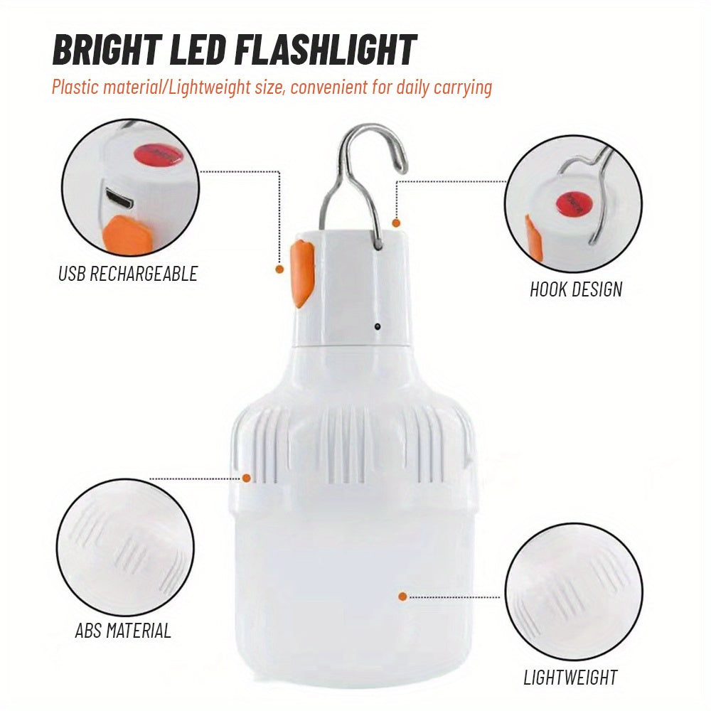 4 dona LED chiroq, quloq bilan, USB orqali qayta zaryadlanadigan, 3 ta yoritish rejimi, bardoshli ABS, ichki va tashqi foydalanish uchun portativ