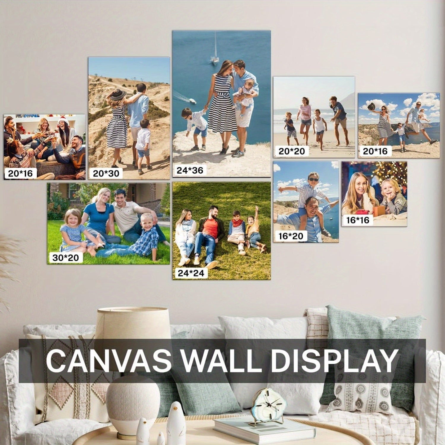 Personalized Wooden Framed Canvas Print for Family Photos Wall Art for Living Room Bedroom Bathroom