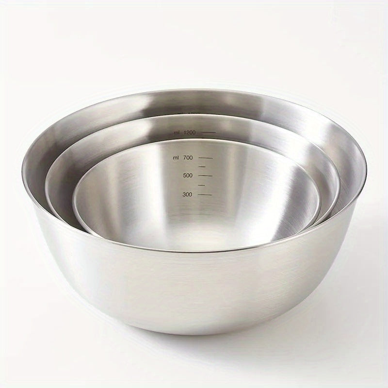 3-Piece Stainless Steel Mixing Bowls Set 1.5L 2.5L 4L Durable Kitchen Cookware