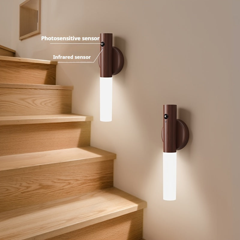 Luz nocturna con sensor de movimiento recargable con apliqué de pared magnético, LED regulable, decoración interior blanca