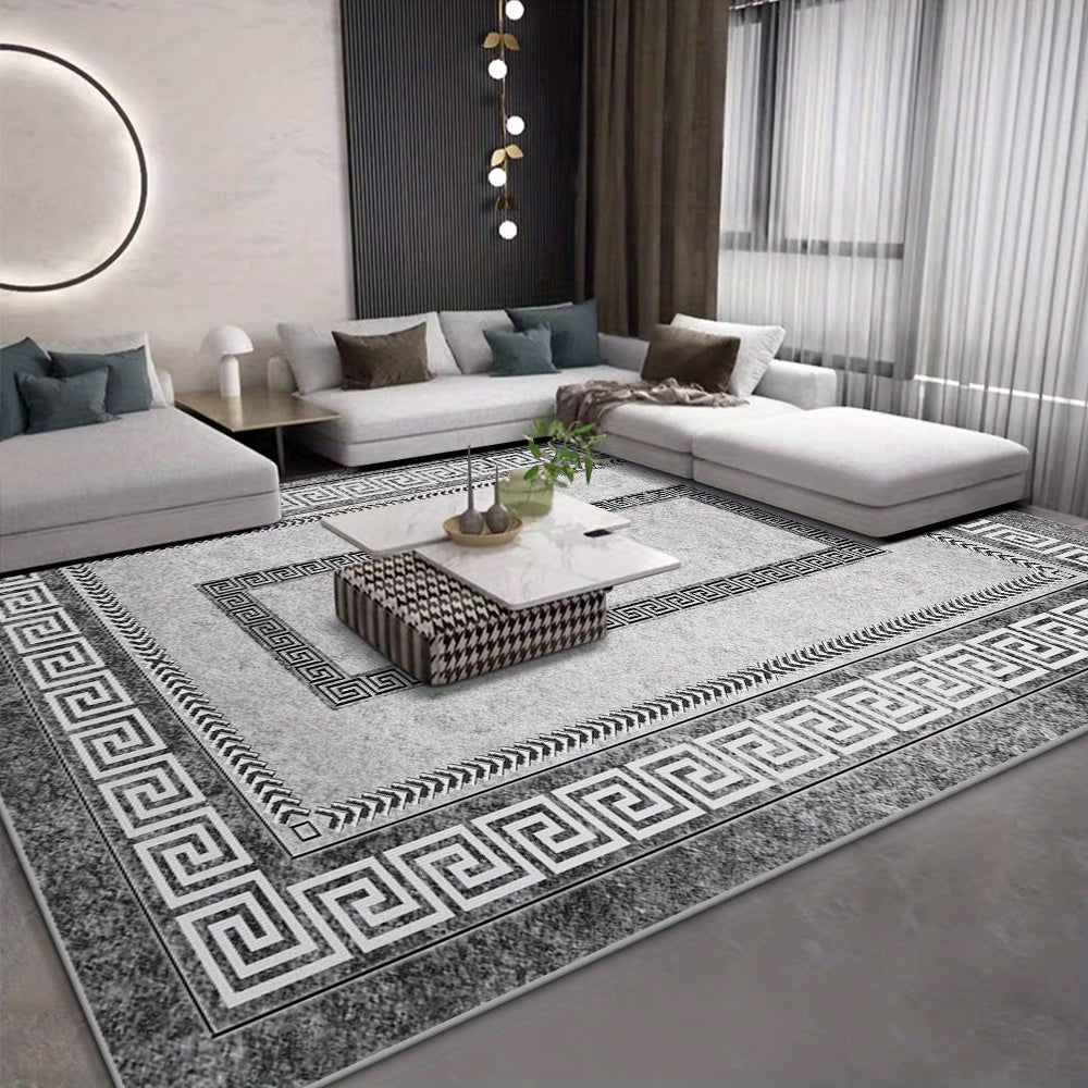 Luxurious Grey Velvet Rug with Non-Slip Polyester, Modern Rectangle Design