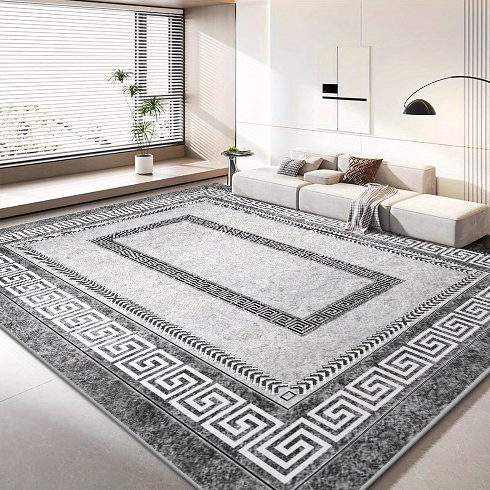 Luxurious Grey Velvet Rug with Non-Slip Polyester, Modern Rectangle Design