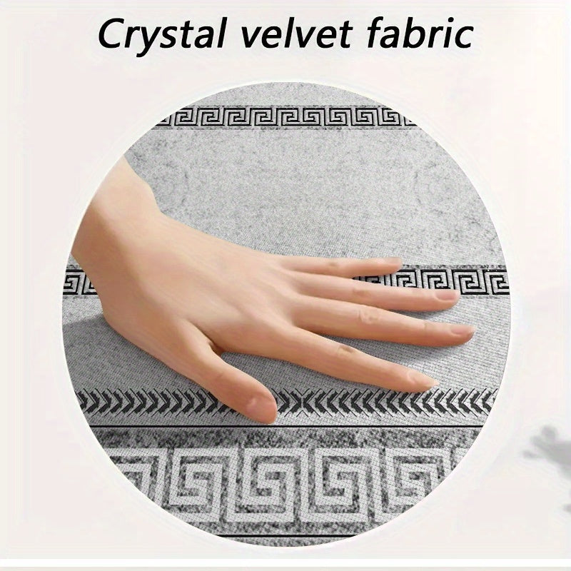 Luxurious Grey Velvet Rug with Non-Slip Polyester, Modern Rectangle Design